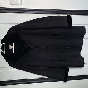 Black Women's Faux Fur Lined Faux Suede Coat